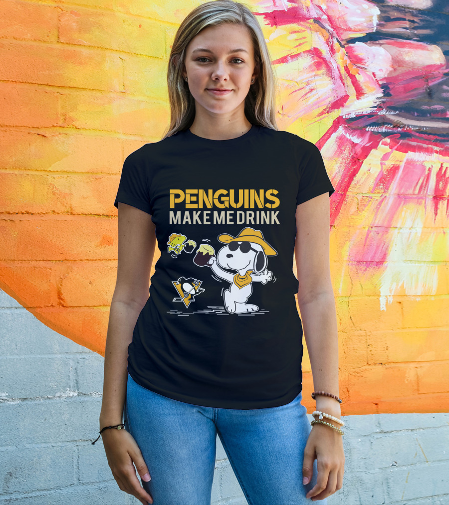 Snoopy Penguins Make Me Drink Pittsburgh Penguins Hockey Fans T-Shirt