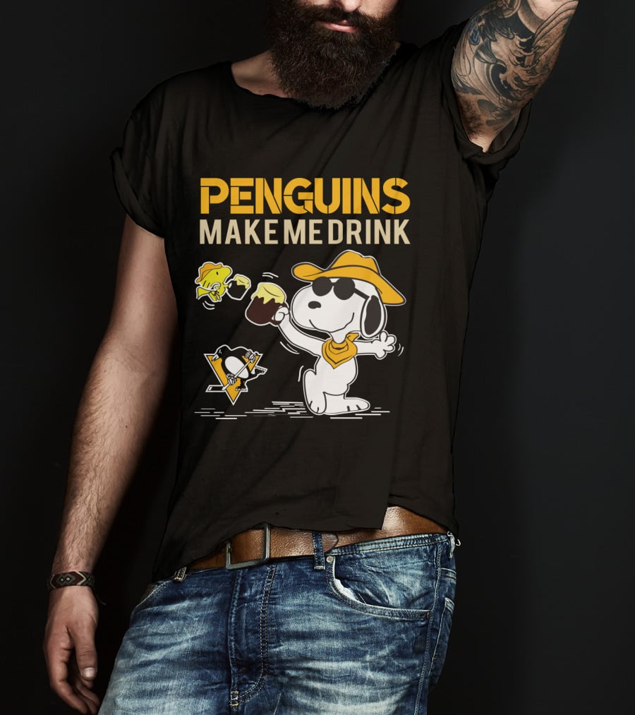 Snoopy Penguins Make Me Drink Pittsburgh Penguins Hockey Fans T-Shirt
