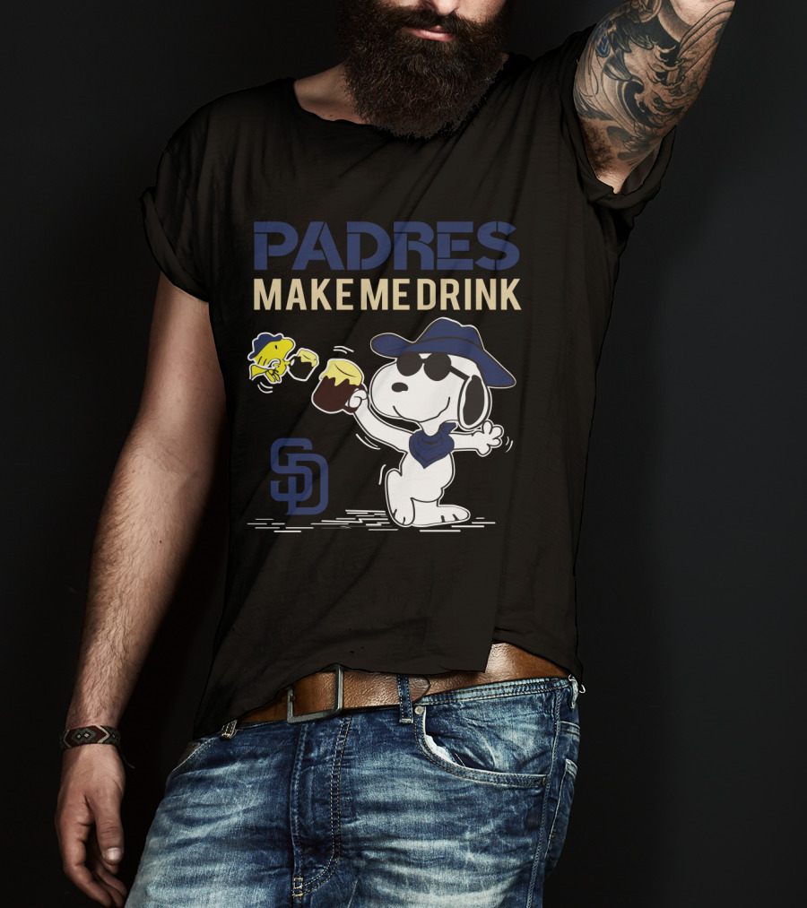 Snoopy Padres Make Me Drink San Diego Fans Peanuts Baseball Brew Fun T-Shirt