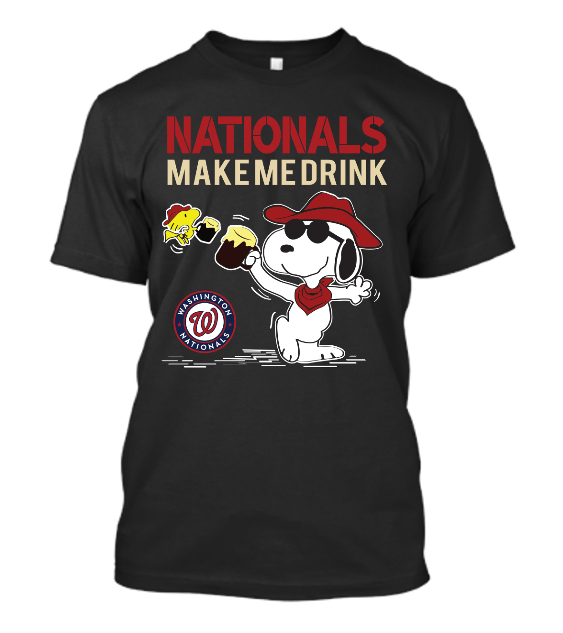 Washington Nationals Snoopy Cartoon With Drink Sports Humor T-Shirt
