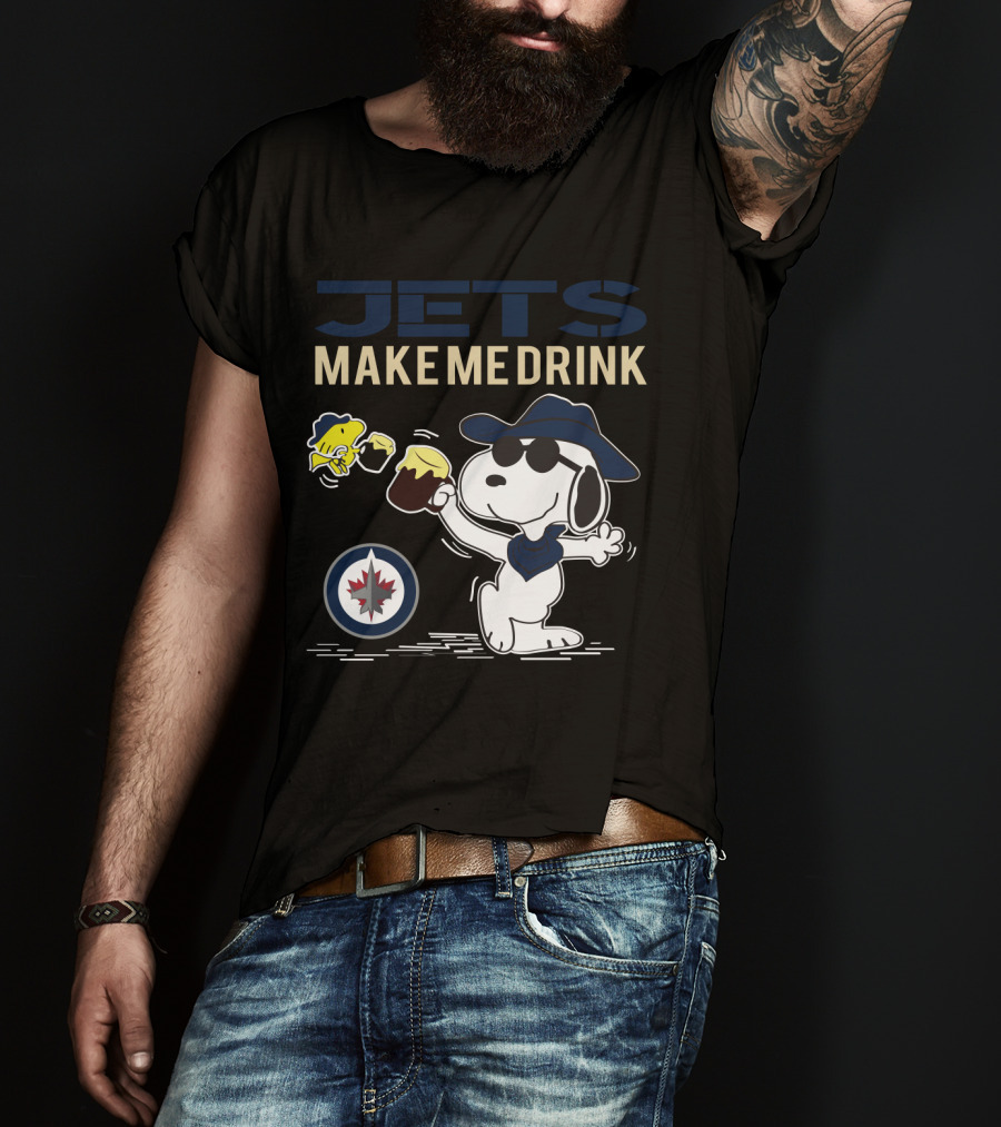 Snoopy Jets Make Me Drink Winnipeg Fans Peanuts Hockey NHL T-Shirt