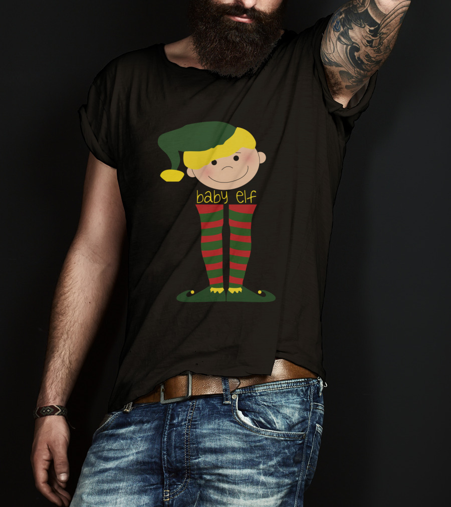 Baby Elf With Green Hat And Red Striped Stockings T-Shirt