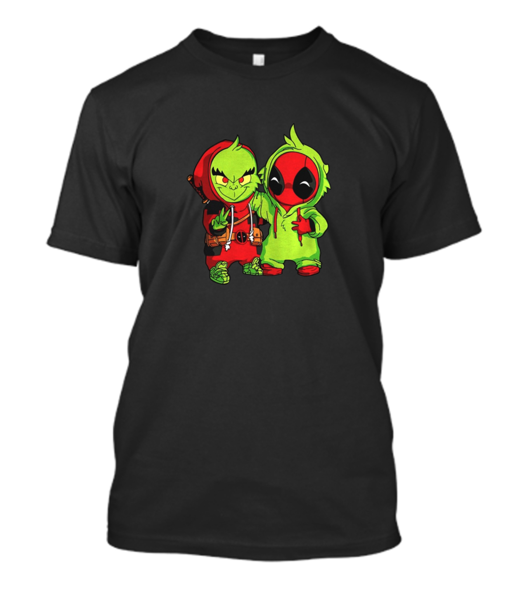 Baby Grinch And Baby Deadpool Crossover Cartoon Characters T-Shirt
