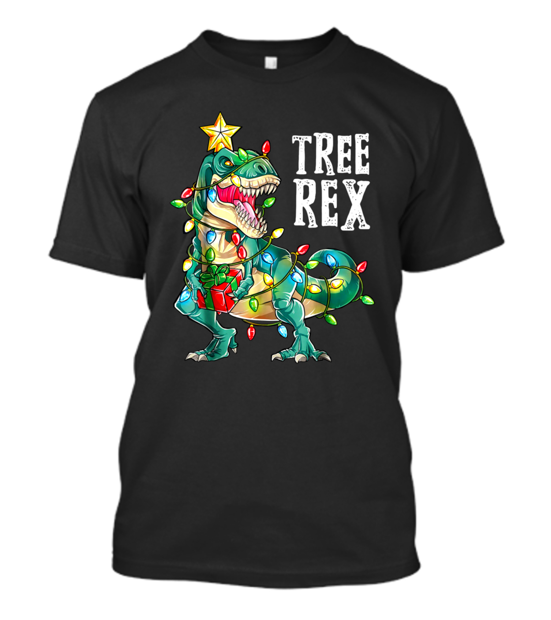 Tree Rex Dinosaur Christmas Lights With Gift And Star T-Shirt