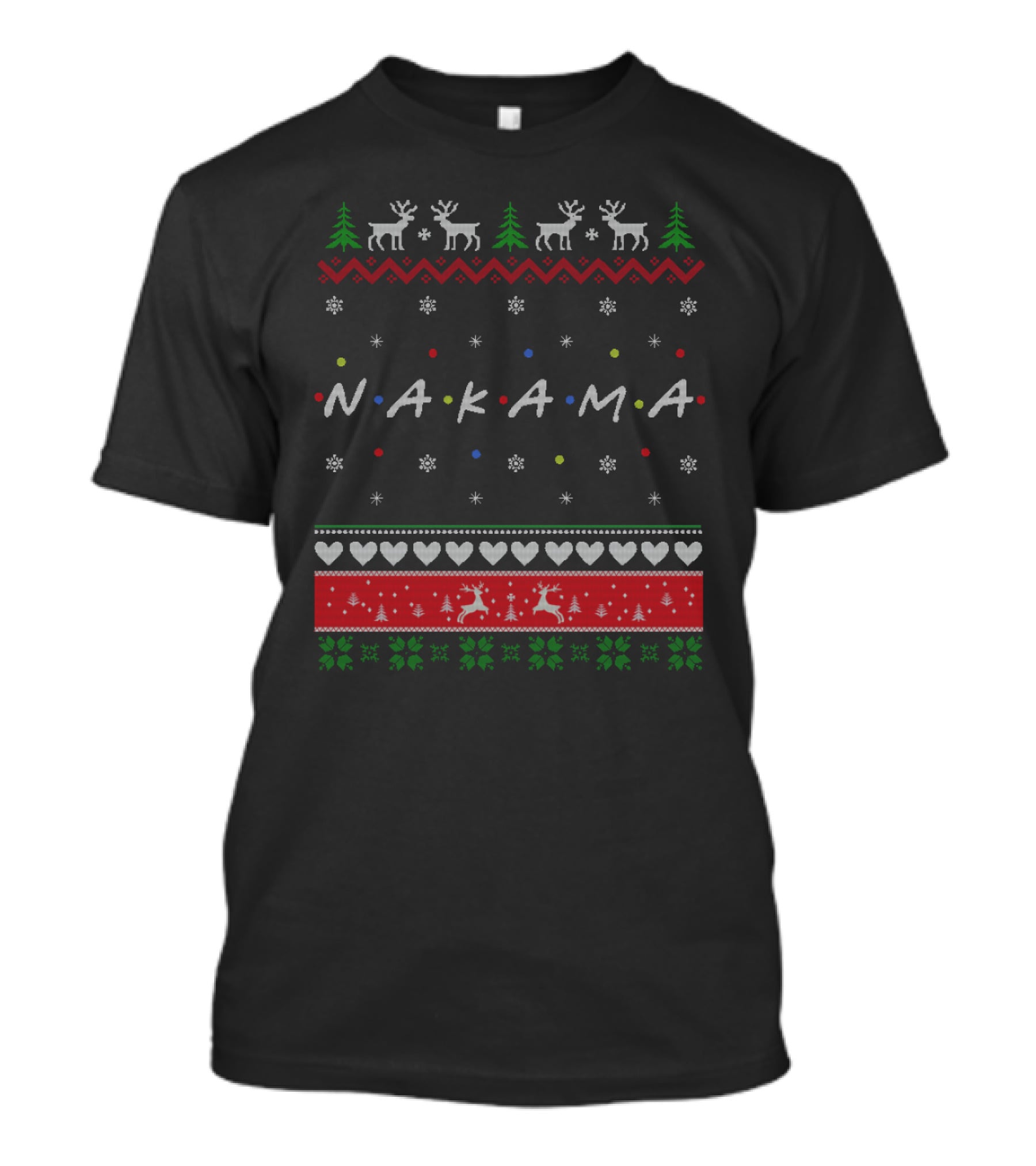 Nakama Holiday Sweater Friends TV Show Style Reindeer And Evergreen T-Shirt
