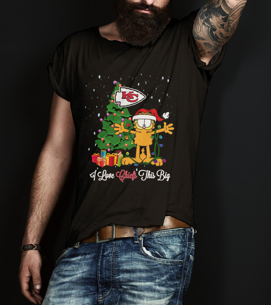 I Love Kansas City Chiefs Garfield Christmas Tree Holiday T-Shirt