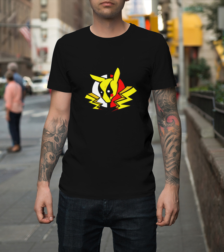 Pikachu Deadpool Crossover Icon On Black T-Shirt