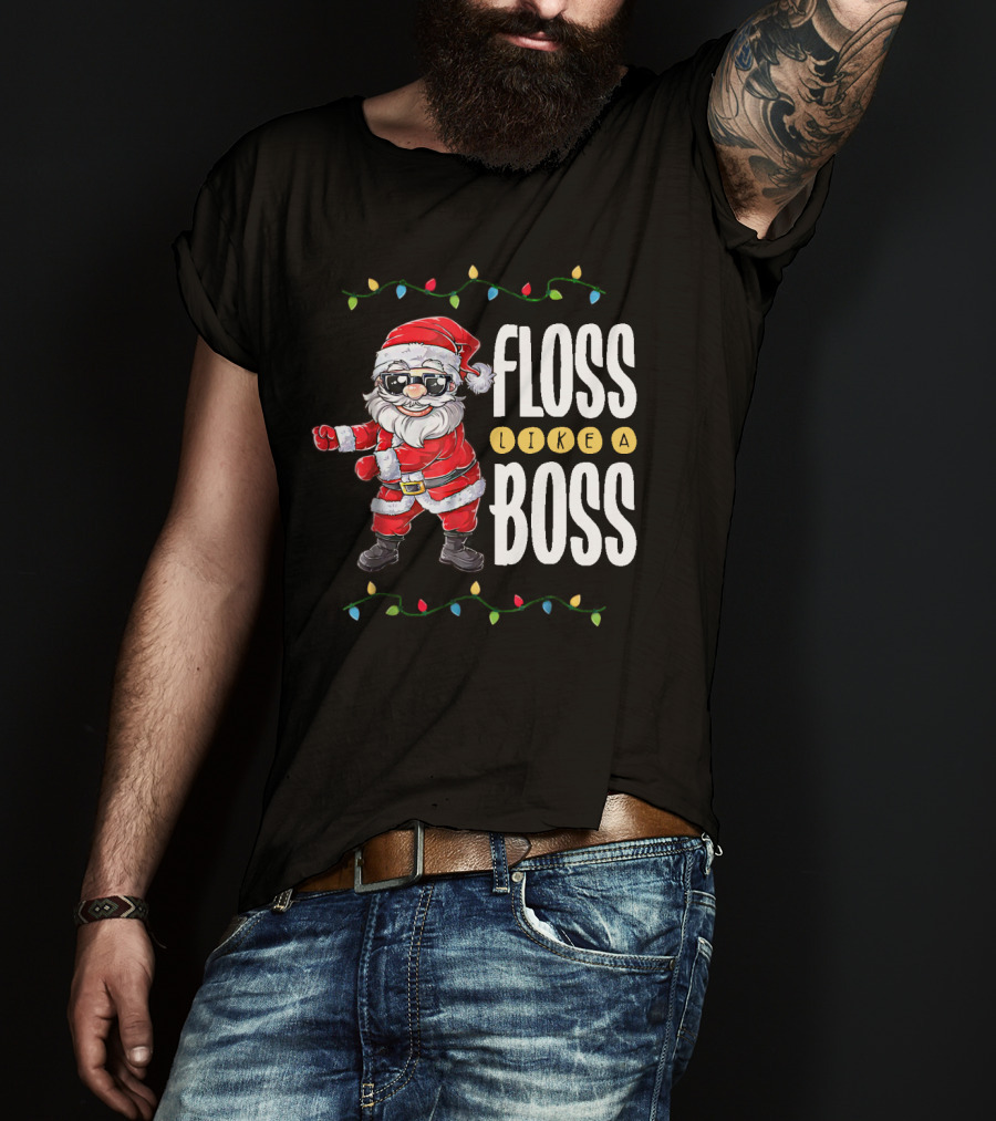 Floss Like A Boss Santa Dancing With Christmas Lights T-Shirt