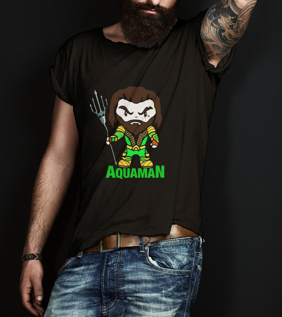 Aquaman Cartoon Character Holding Trident Bright Green T-Shirt