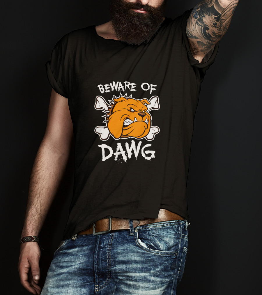 Beware Of Dawg Cleveland Football Bulldog With Bones T-Shirt