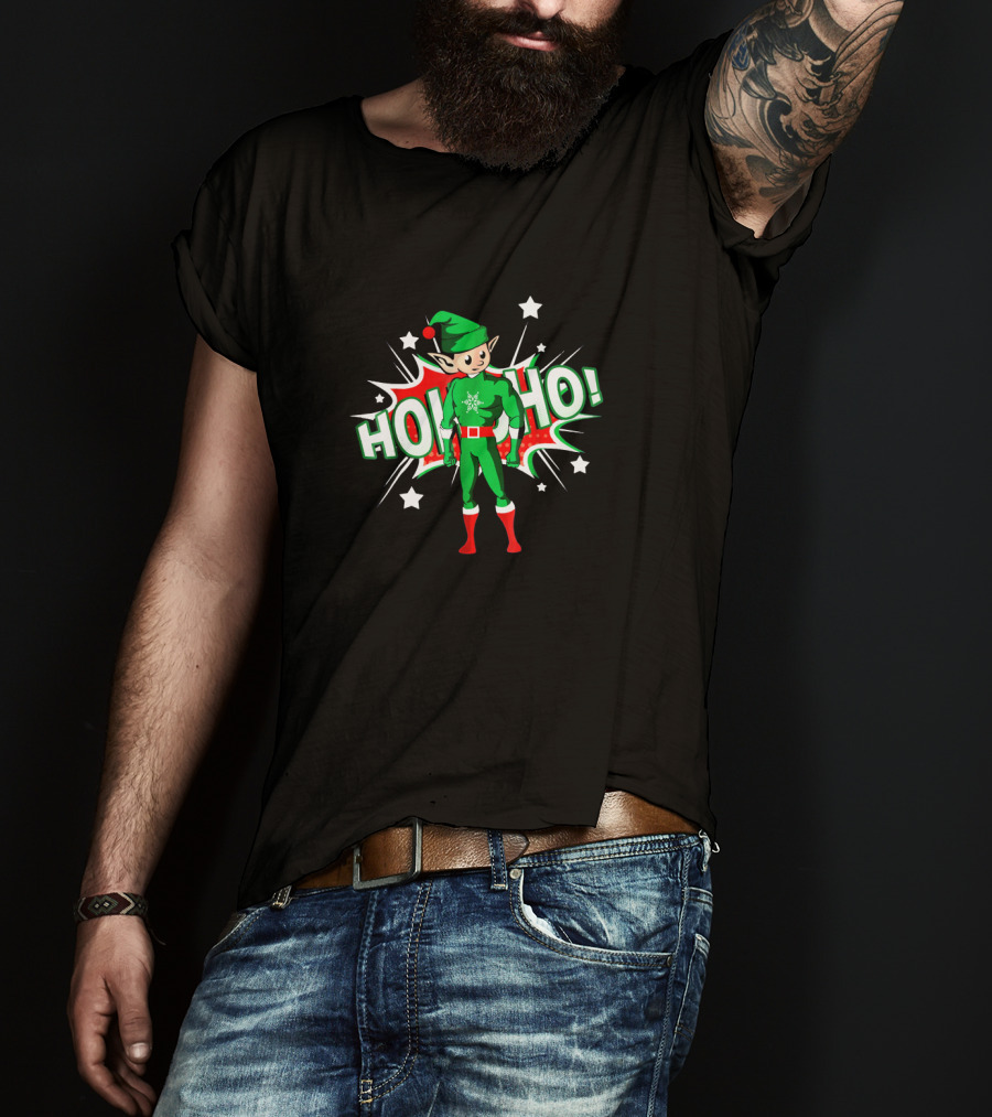 Ho Ho Superhero Elf Holiday Festive Costume Explosion T-Shirt