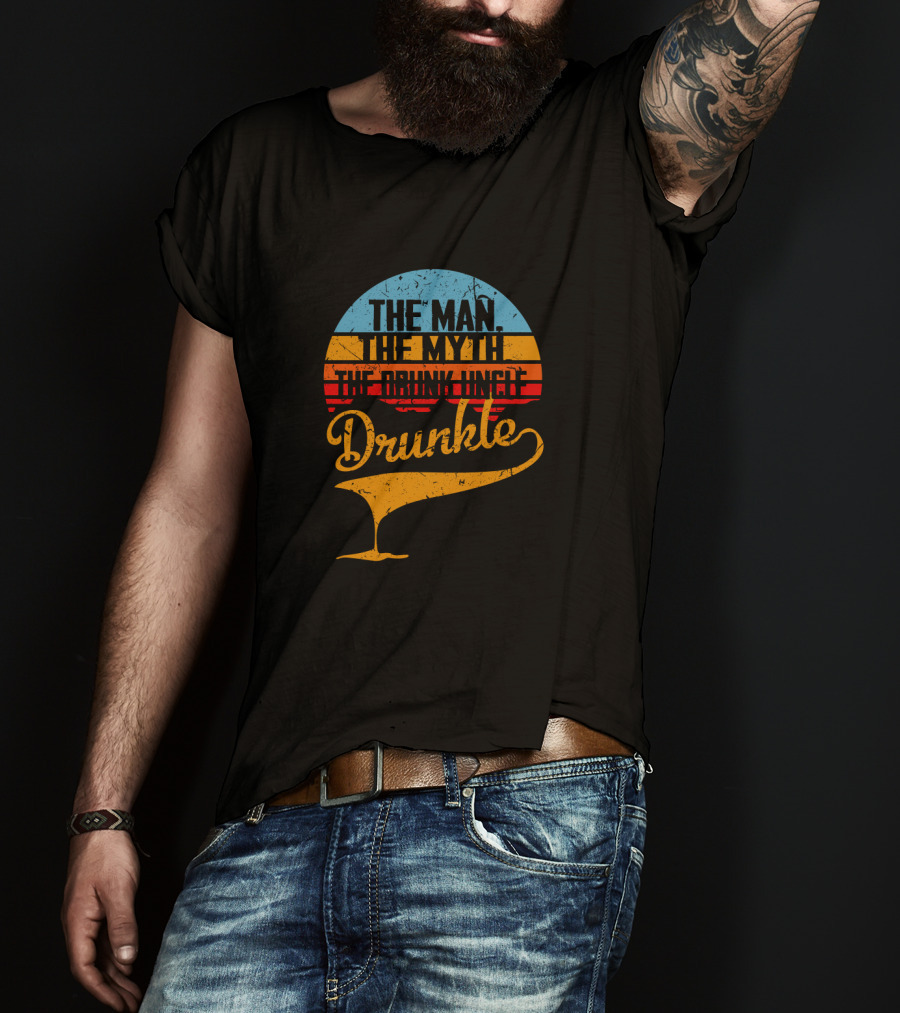 The Man The Myth The Drunk Uncle Drunkle Retro Sunset T-Shirt