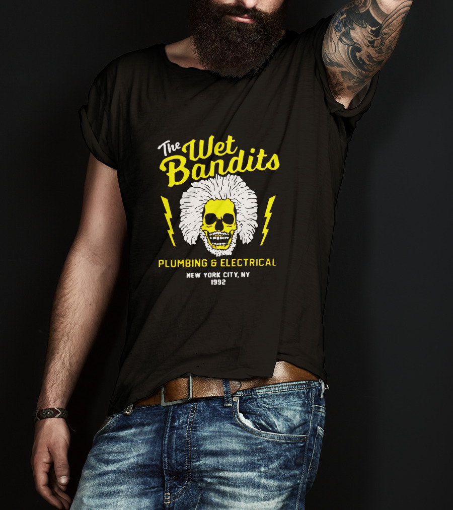 The Wet Bandits Plumbing And Electrical New York City Ny 1992 Skull With Lightning Bolts T-Shirt