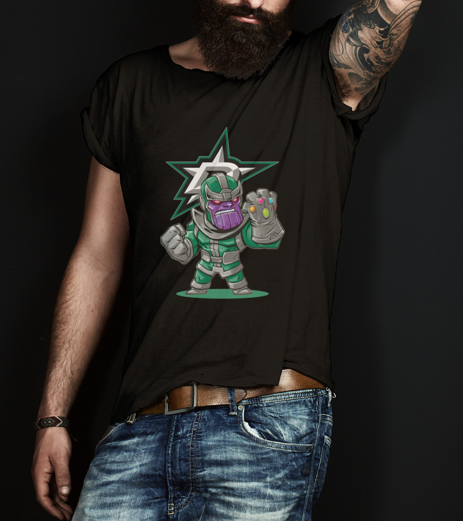 Dallas Stars Hockey Fans Thanos Mashup Infinity Gauntlet T-Shirt