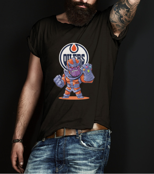 Thanos In Edmonton Oilers Colors Standing Strong With Oilers T-Shirt