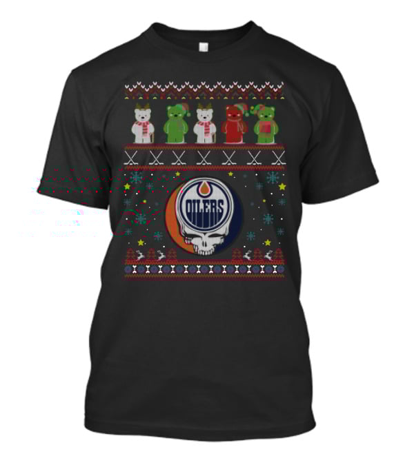 Edmonton Oilers Grateful Dead Bears Festive Knit T-Shirt