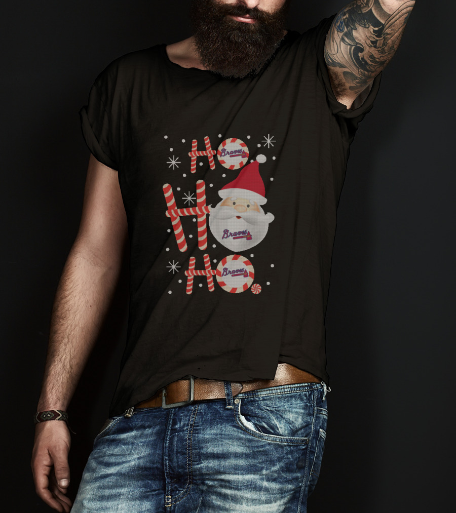 Santa Ho Ho Ho Braves Christmas Atlanta Baseball Fans T-Shirt