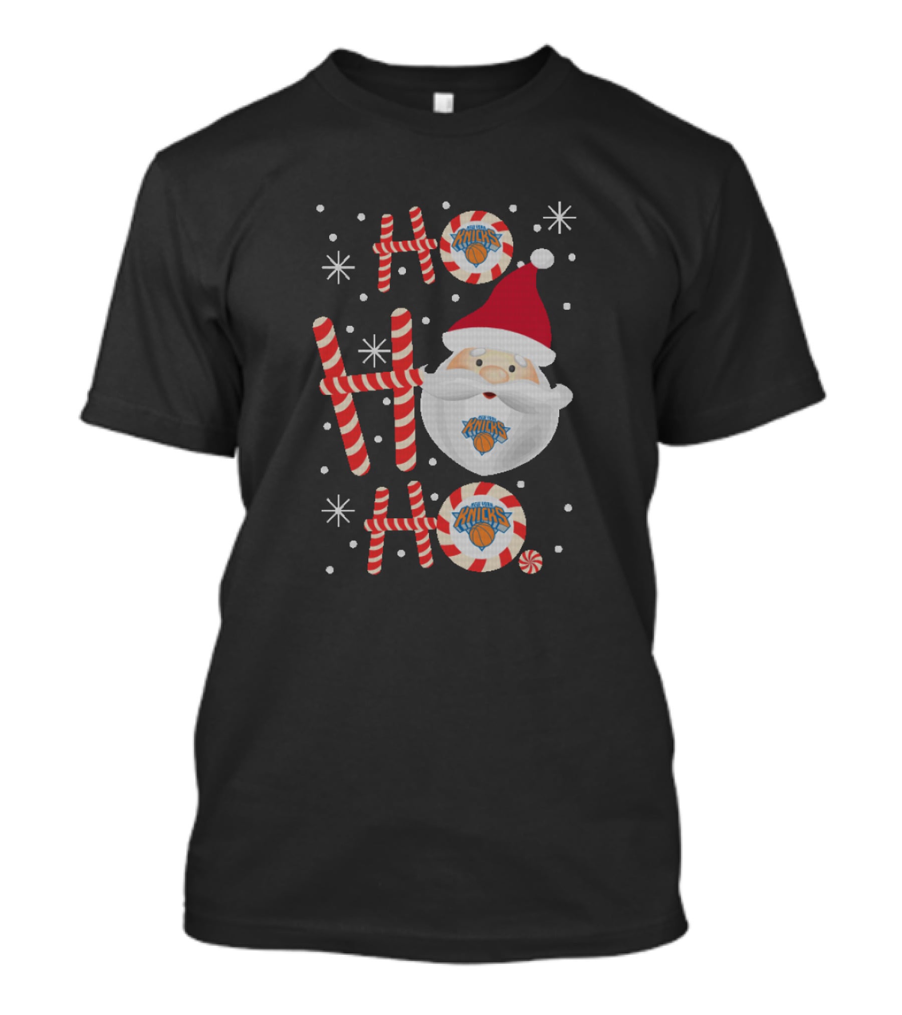 Ho Ho Ho Christmas New York Knicks Santa Christmas Peppermint Snowflakes T-Shirt