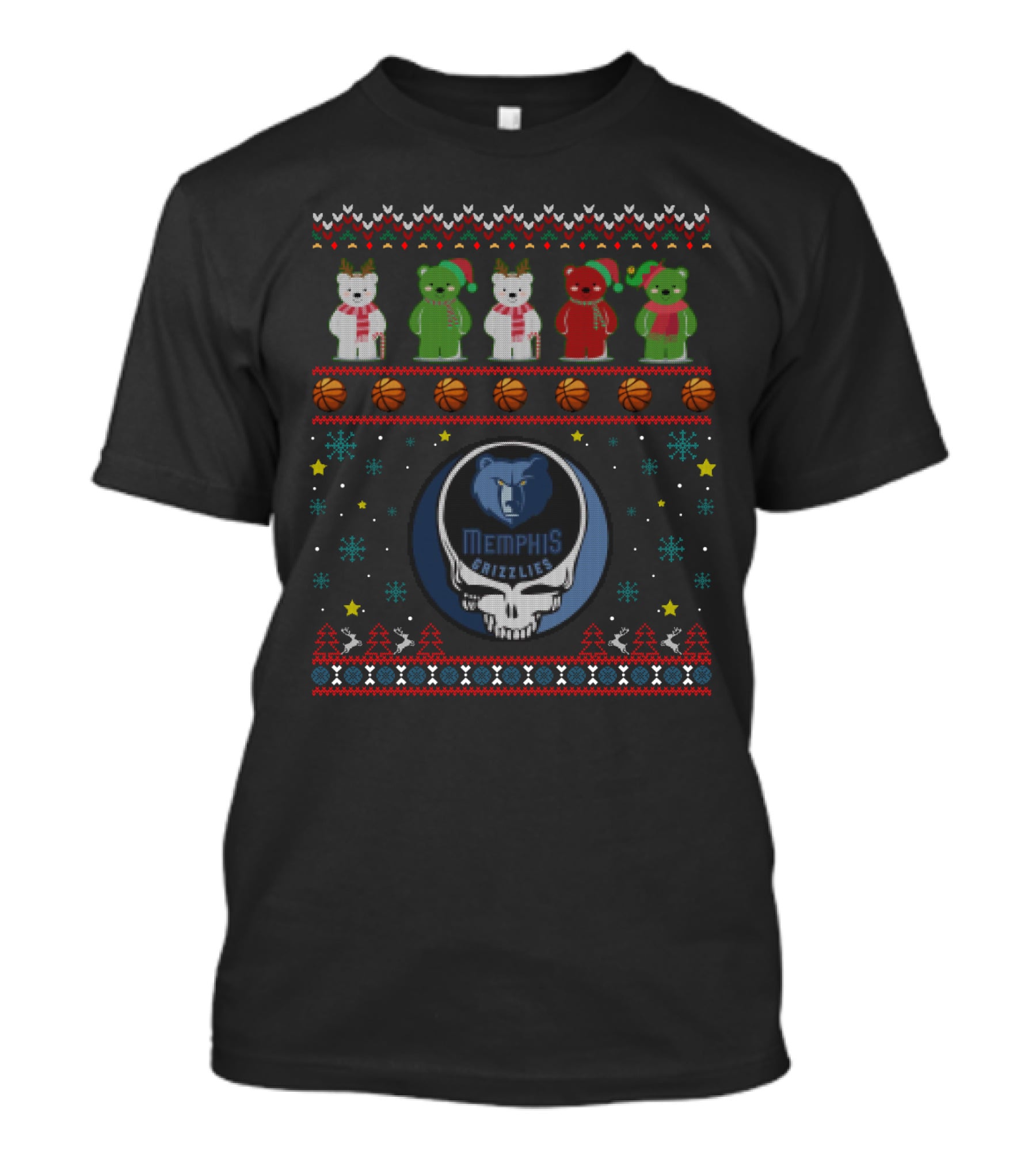 Memphis Grizzlies Bears Grateful Dead Christmas Themed Knit T-Shirt