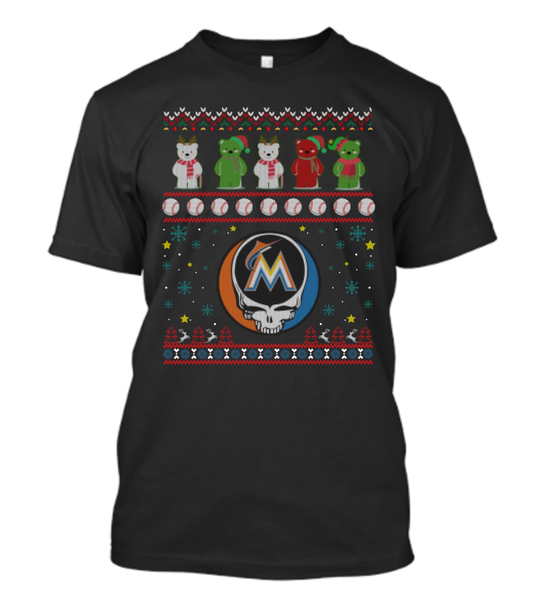 Miami Marlins Grateful Dead Bears Holiday Baseball Mashup T-Shirt
