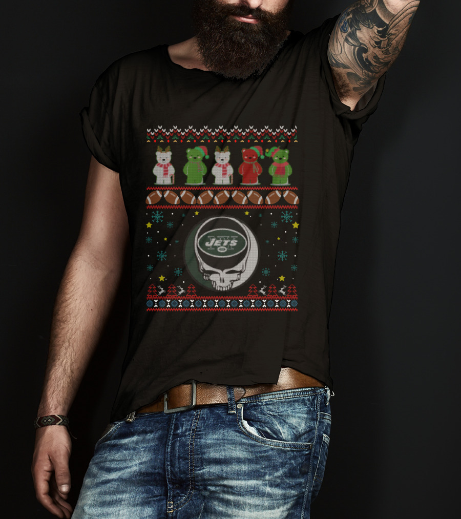 New York Jets Grateful Dead Bears Christmas T-Shirt