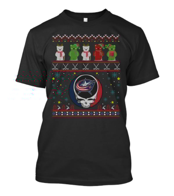 Columbus Blue Jackets Grateful Dead Bears Festive Skull T-Shirt