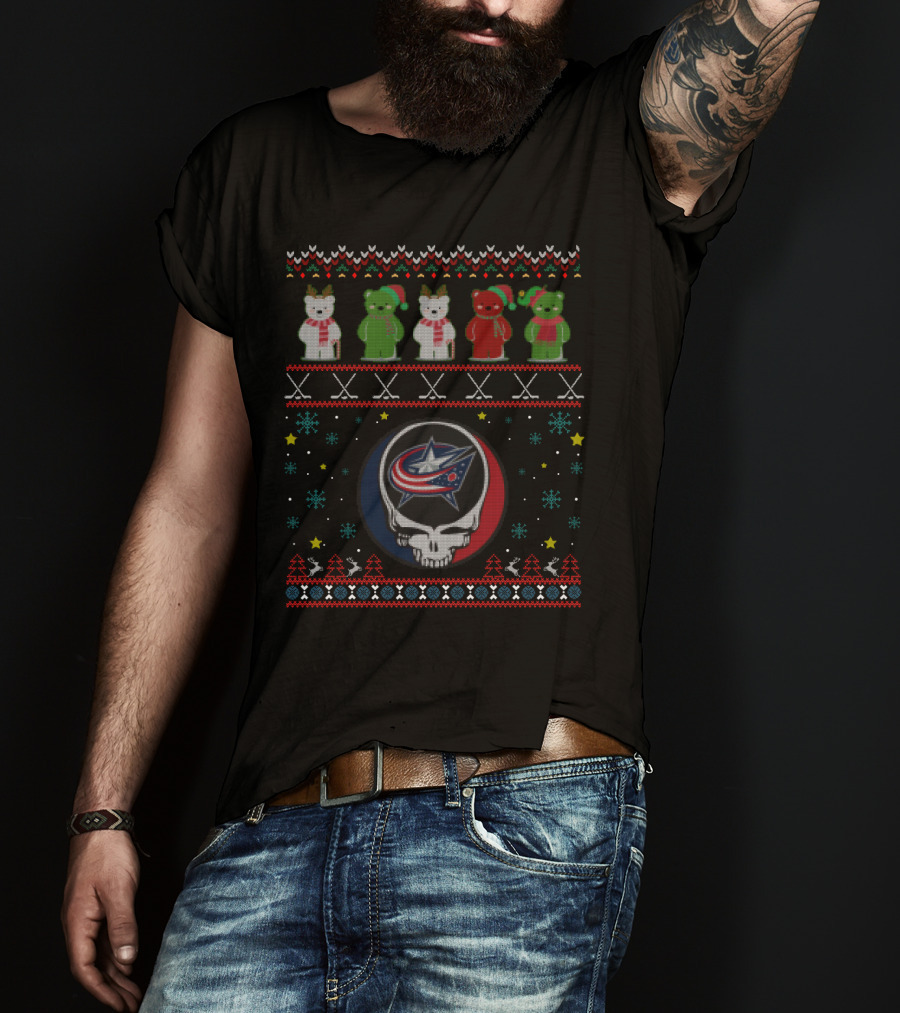 Columbus Blue Jackets Grateful Dead Bears Festive Skull T-Shirt