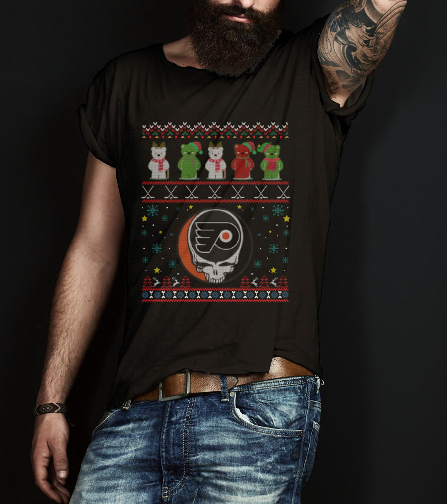 Philadelphia Flyers Grateful Dead Bears Ugly Christmas T-Shirt