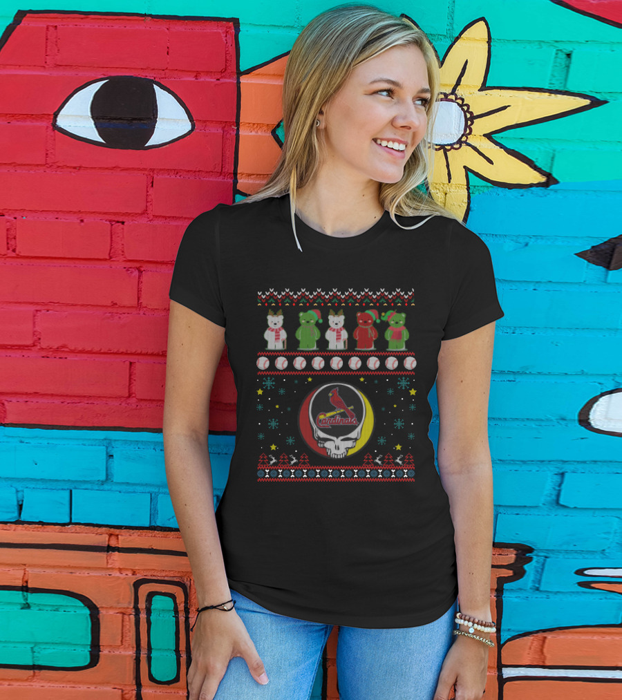 St. Louis Cardinals Baseball Grateful Dead Bears Mashup Holiday Skull T-Shirt
