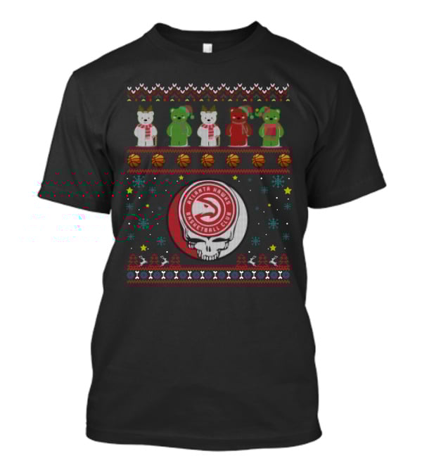 Atlanta Hawks Basketball Club Grateful Dead Bears Christmas T-Shirt