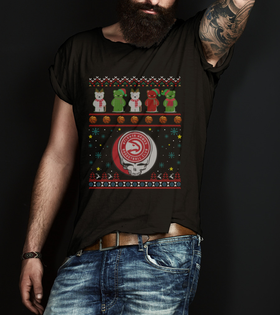 Atlanta Hawks Basketball Club Grateful Dead Bears Christmas T-Shirt
