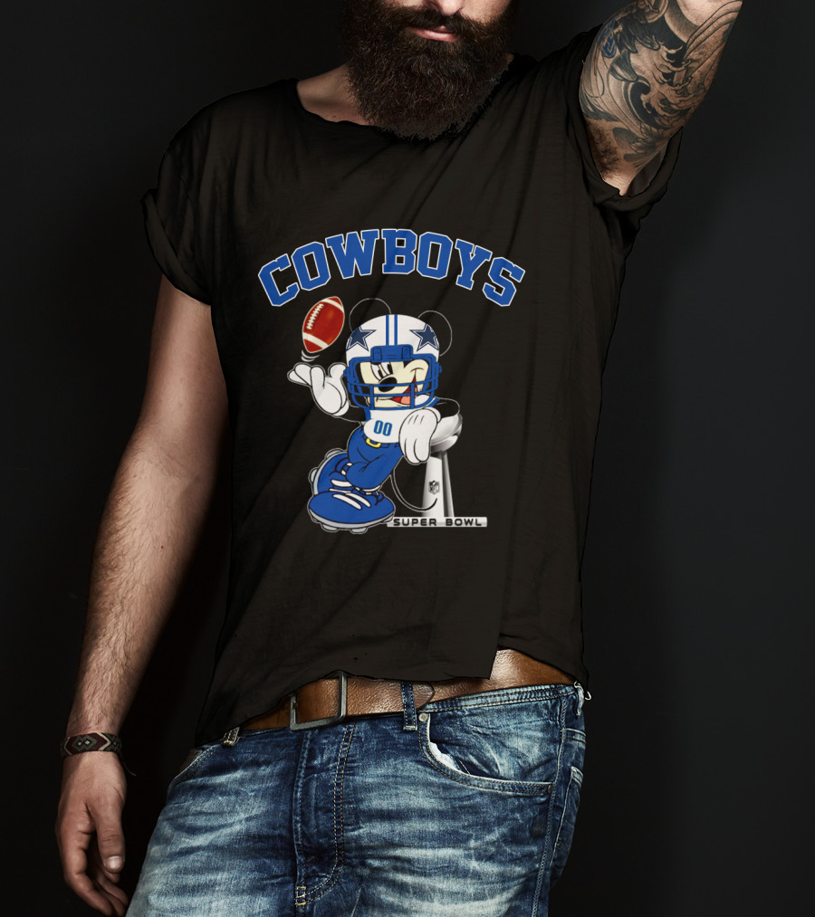 Cowboys Mickey Mouse Nfl Super Bowl Football T-Shirt