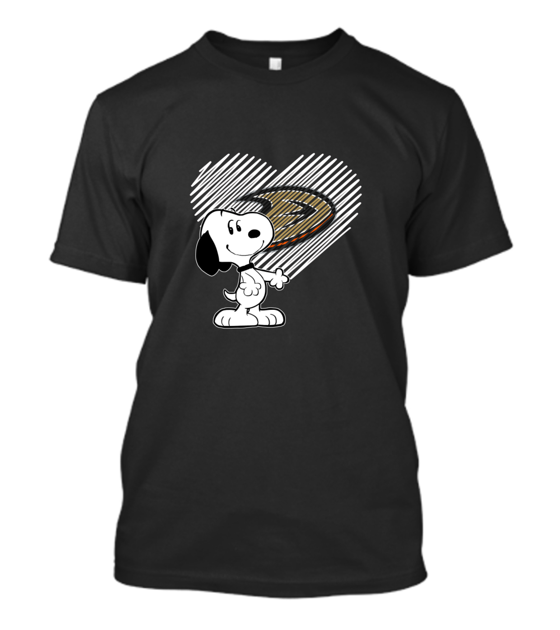 Snoopy With Anaheim Ducks Hockey Heart Sketch T-Shirt