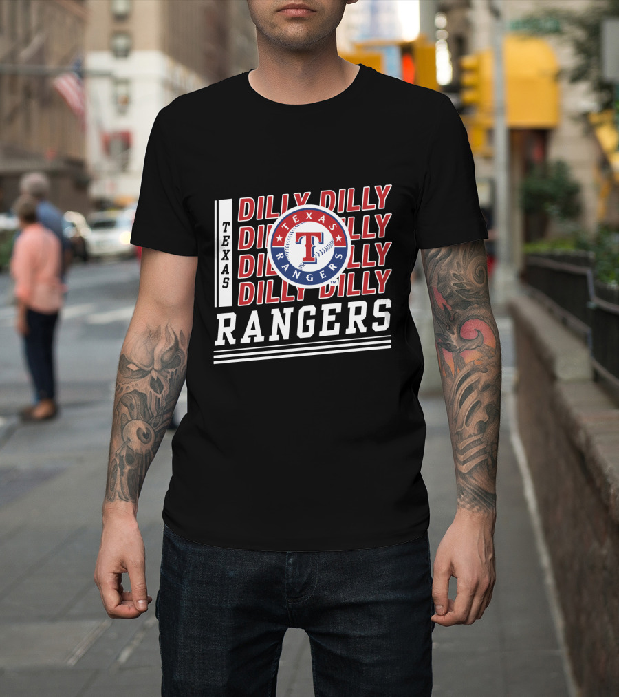Texas Rangers Dilly Dilly Logo Pattern With Baseball T-Shirt