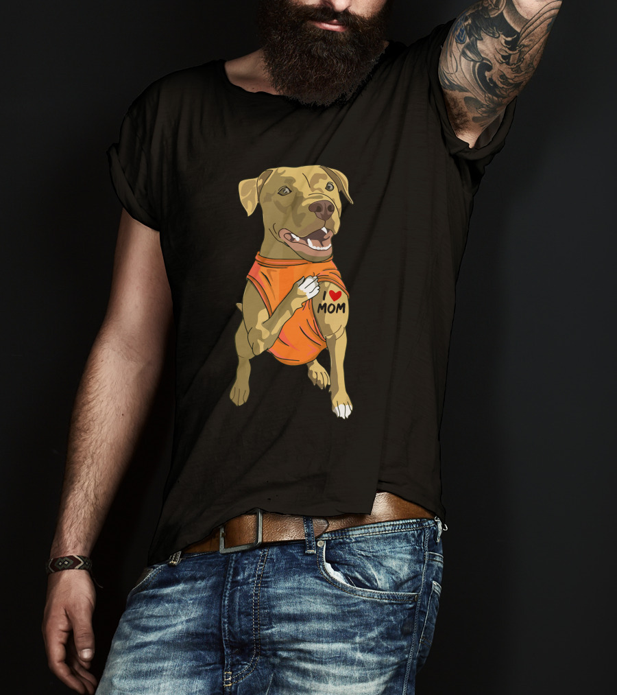 Pit Bull I Love Mom Tattoo T-Shirt
