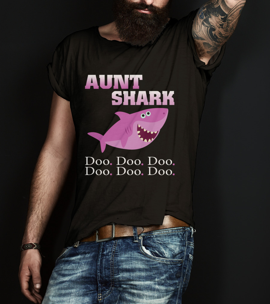 Aunt Shark Doo Doo Doo Featuring Cute Pink Cartoon Shark T-Shirt