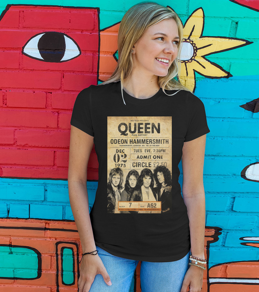 Queen Concert Odeon Hammersmith Dec 02 1975 Admit One Circle 7:30PM Block 7 Seat A62 T-Shirt