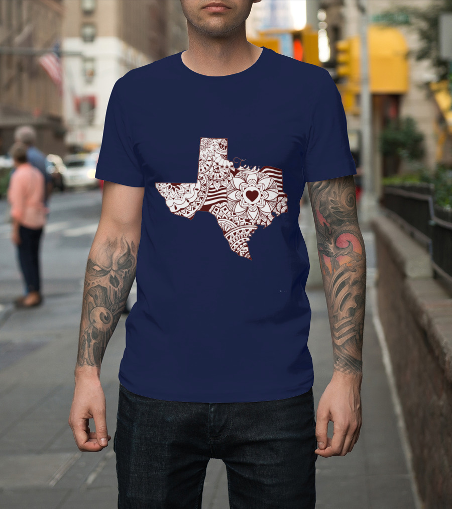 Texas Heart Mandala Pattern Map T-Shirt