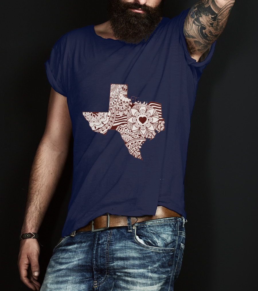 Texas Heart Mandala Pattern Map T-Shirt