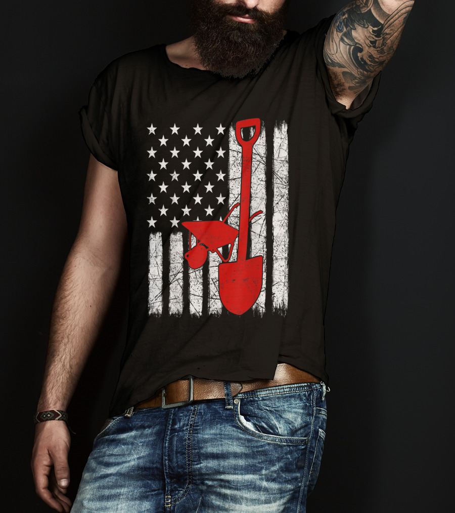 American Flag Garden Tools Wheelbarrow Shovel T-Shirt