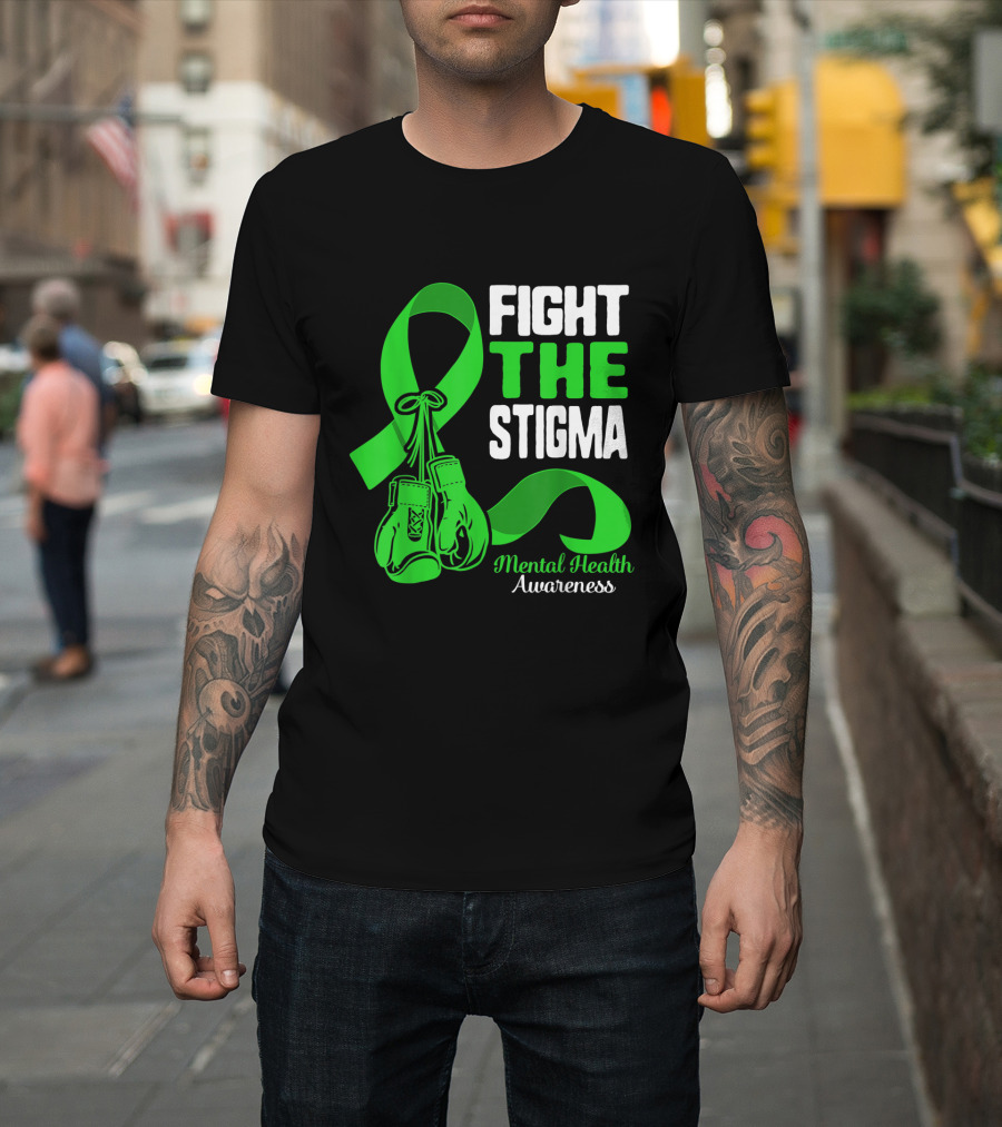 Fight The Stigma Mental Health Awareness Green Ribbon Boxing Gloves T-Shirt