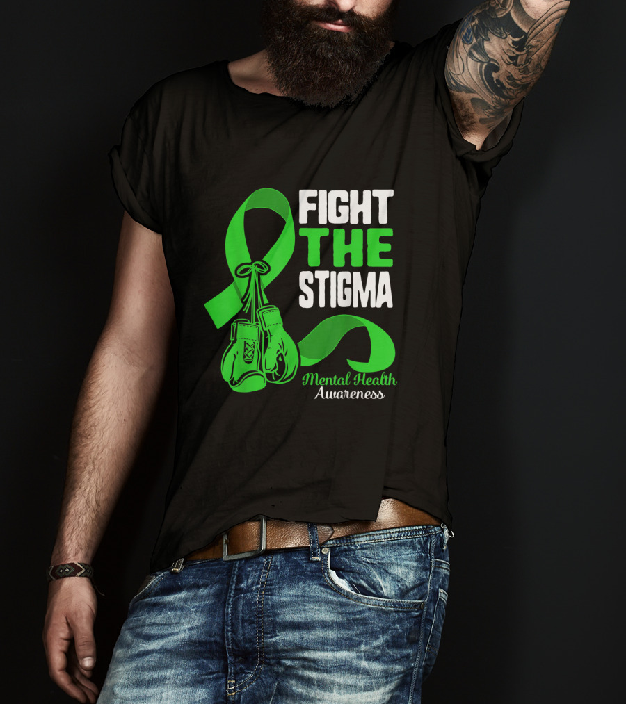 Fight The Stigma Mental Health Awareness Green Ribbon Boxing Gloves T-Shirt