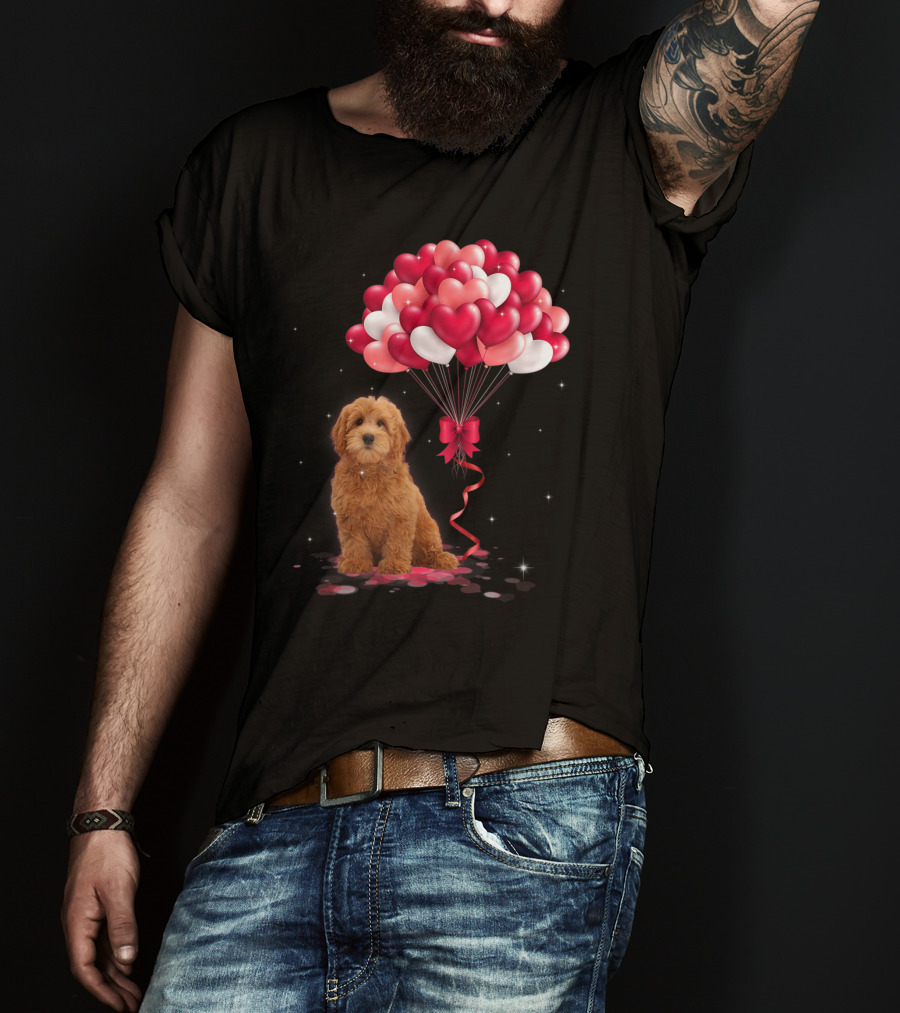 Goldendoodle Puppy With Heart Balloons T-Shirt