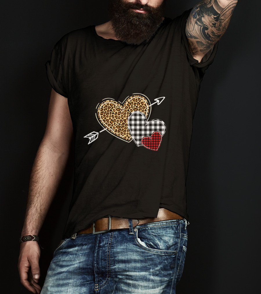 Leopard Buffalo Plaid Heart Valentine Day Arrow T-Shirt