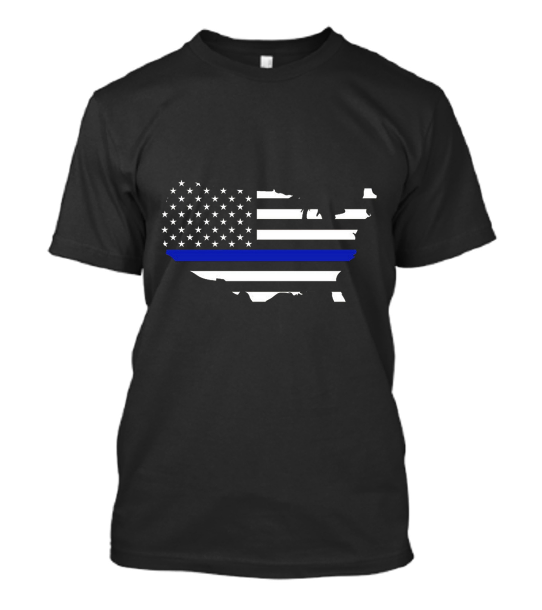 Thin Blue Line Flag Map Of USA T-Shirt