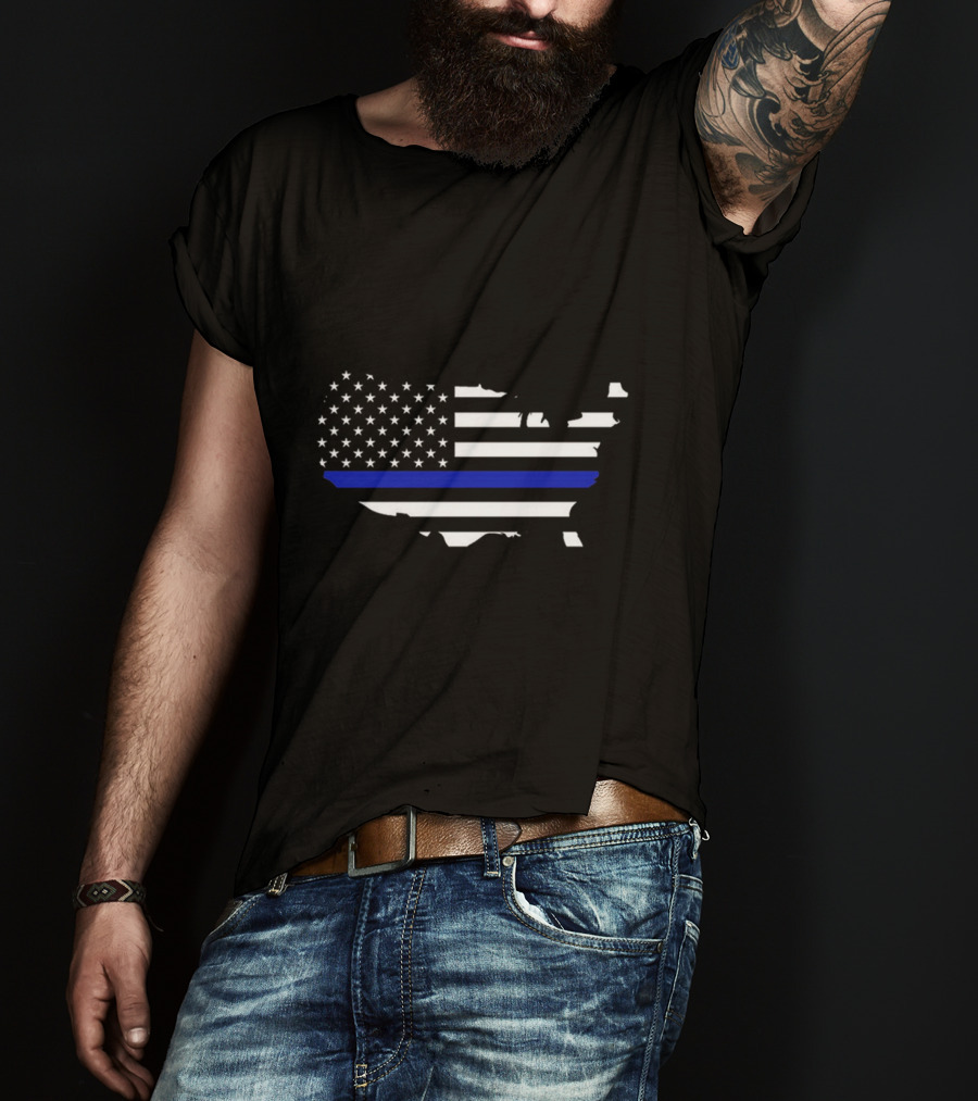Thin Blue Line Flag Map Of USA T-Shirt