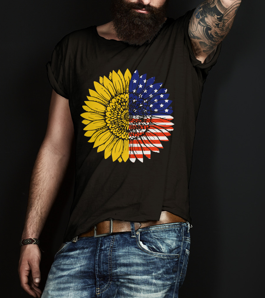 American Flag Sunflower Icon License T-Shirt