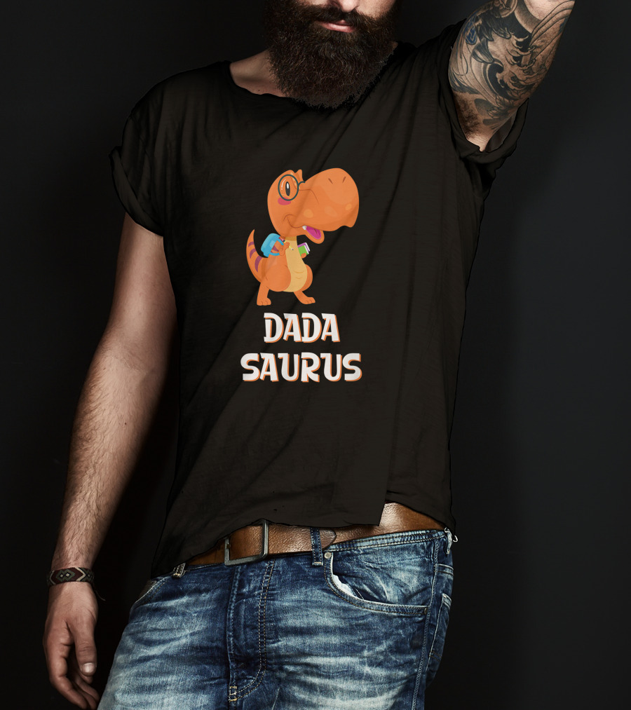 Dadasaurus Cute Dinosaur With Glasses And Backpack T-Shirt