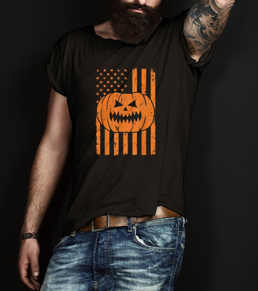 USA Flag Pumpkin Halloween Patriotism T-Shirt