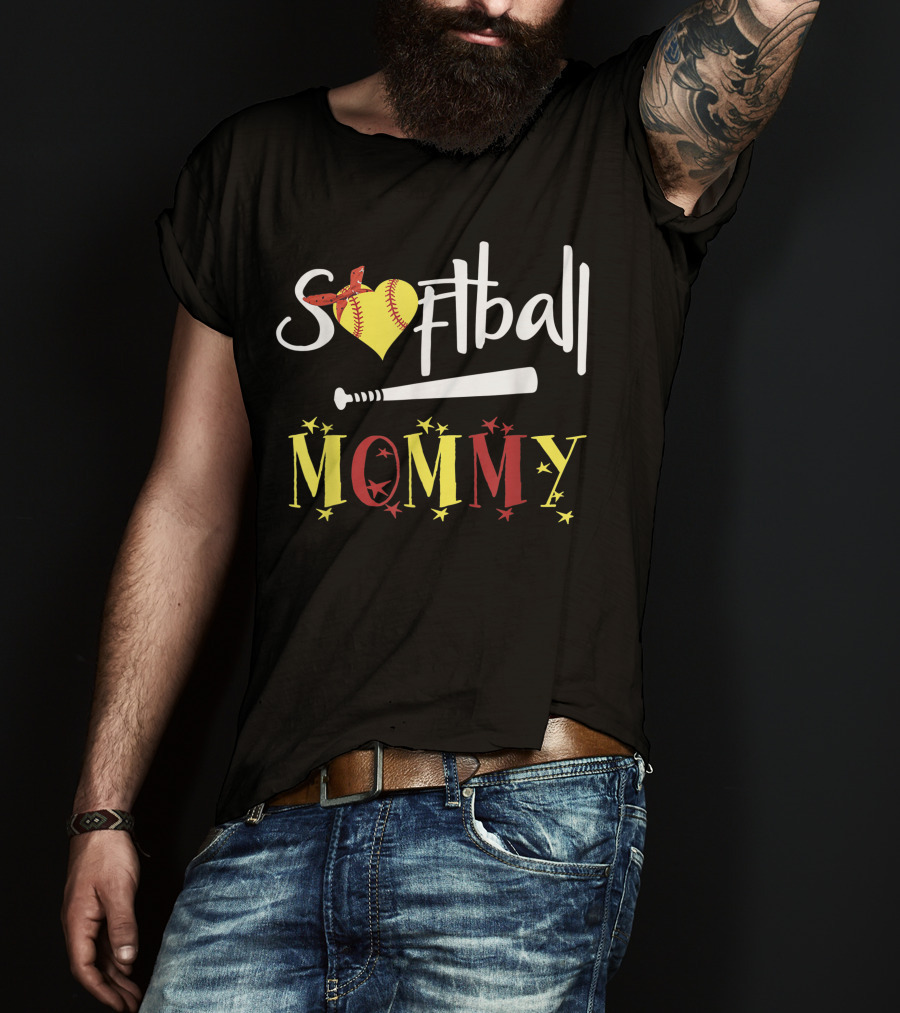 Softball Heart Bat Stars Mommy T-Shirt